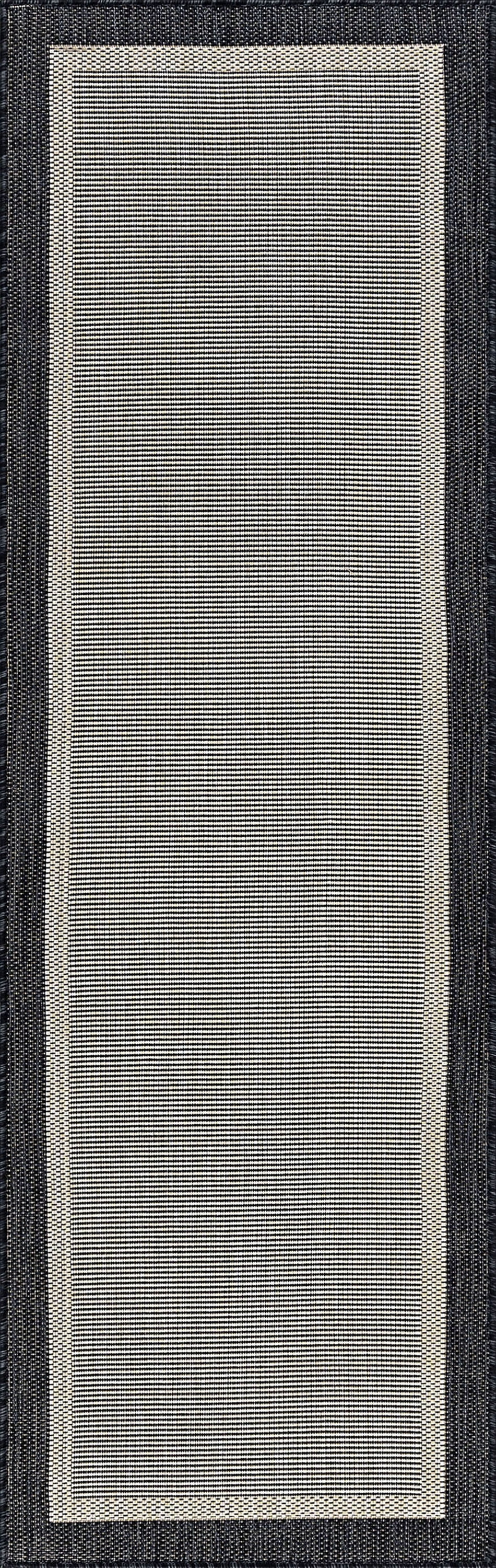 Bliss Rugs Solid Border Indoor Outdoor Rug Water Resistant Runner Rug for Patio, Hallway, Entryway, Deck, Black ,2' x 8'
