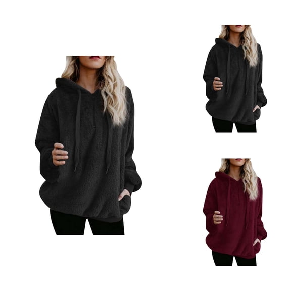 Hoodies for Women Fall Winter Long Sleeve Half Zip Fuzzy Plain Hooded Sweatshirt Pullover Tops