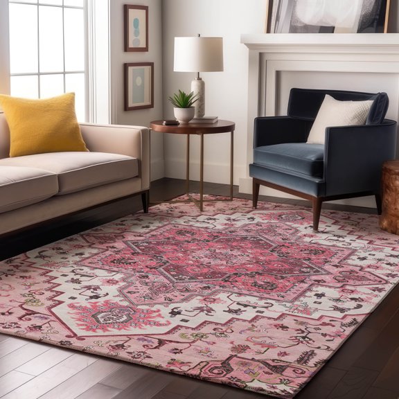 Addison Rugs Mayfield Premium Machine Washable Traditional Oriental Pink Rectangle Rug, 10' x 14'