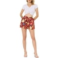 thumbnail image 2 of DARING DIVA Women's Self Bow Tie Elastic High Waist Summer Beach Culottes Shorts S Red-Floral, 2 of 6