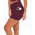 thumbnail image 2 of Natural Uniforms Women's High Waist Yoga Shorts&nbsp;Tummy Control with Deep Pockets (Large, Burgundy), 2 of 6