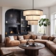 thumbnail image 4 of Natural Round Matte Black Alabaster 3-Tier 34.5 Inch Chandelier, Sturdy Ceiling Lamp, Organic Ceiling Light, Ceiling Mounted Light for Living Room, Dining Room, 4 of 8