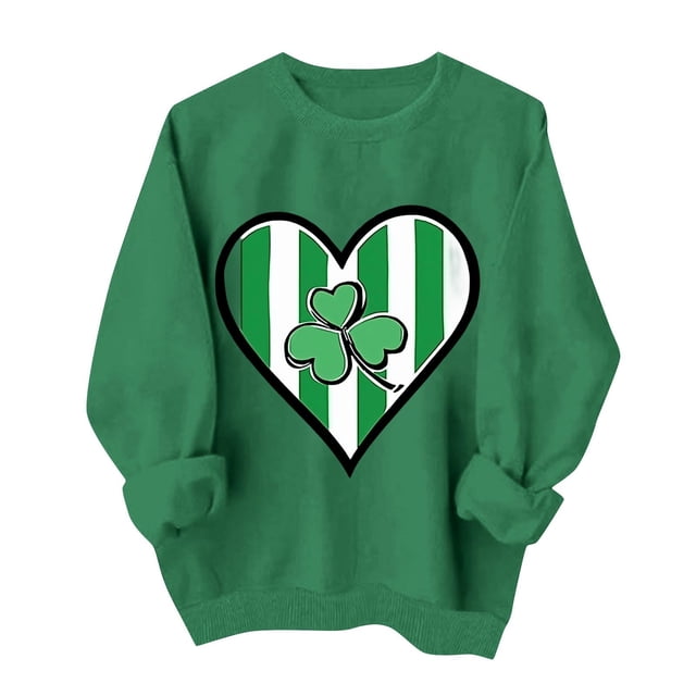 Suéteres de Manga Larga de Mujer con Cuello Redondo Impreso Suelto Casual para la Fiesta Del Día de San Patricio Y el Uso Diario