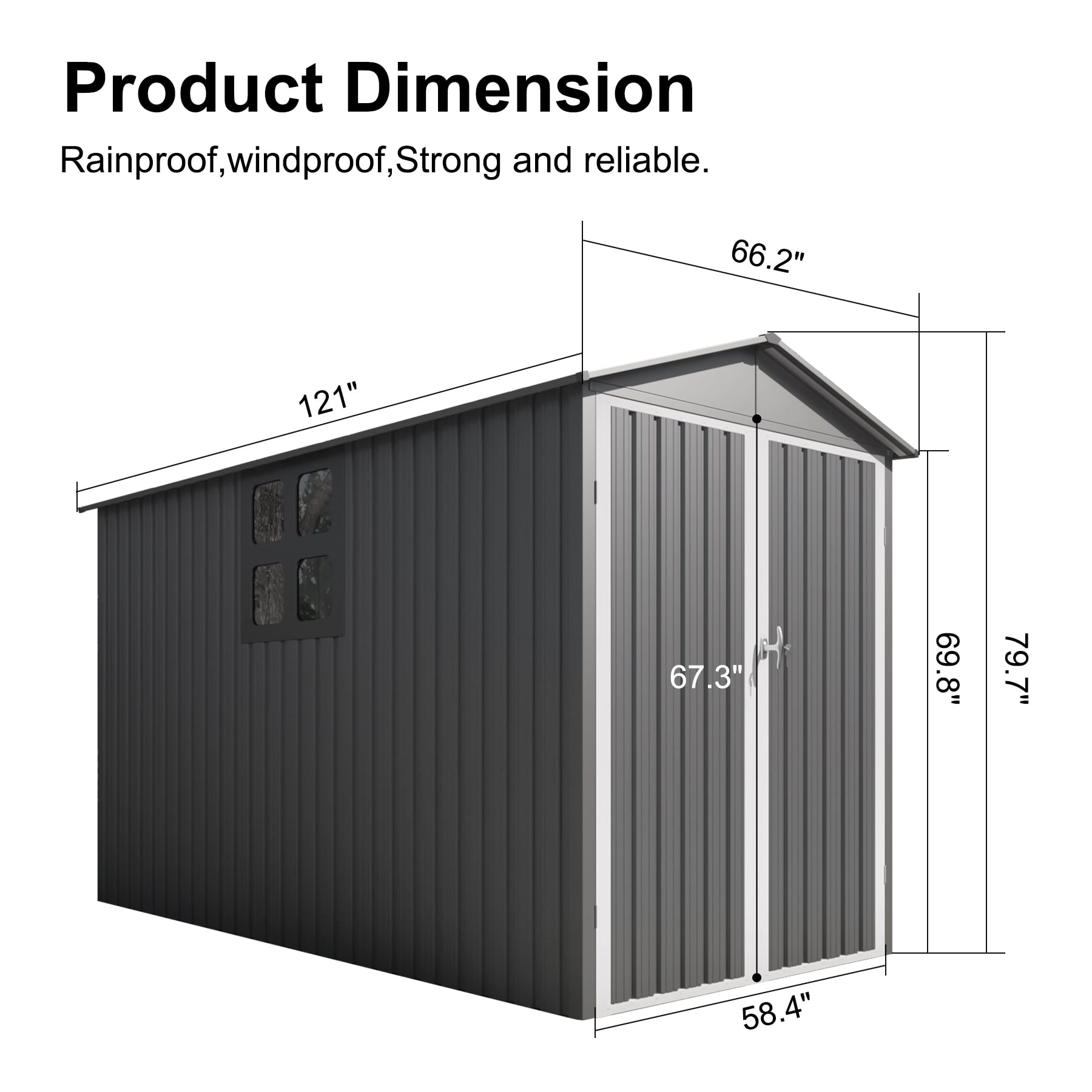 Chery Industrial Outdoor Metal Motorcycle Storage Shed with Window ,without Tracks & Fixtures,Grey&White