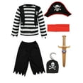 thumbnail image 6 of Boys Pirate Costume, Sea Buccaneer Top Shorts Belt Accessories Set for Kids Halloween 3-4 Years, 6 of 7
