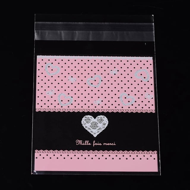 Bolsas de celofán OPP rectangulares rosas genéricas de 14x9,9 cm (95-100 unidades) para envolver regalos de aniversario.