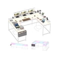 thumbnail image 1 of Ourlova U Shaped Desk. 126 Inch Gaming Desk With Monitor Stand And LED Lights. Reversible Shaped Large Computer Desk With Power Outlets. Large Corner Office Desk With Storage Bag And Hooks, 1 of 8
