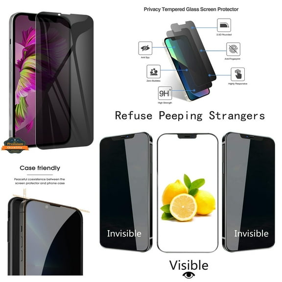 For Apple iPhone 13 (6.1") Privacy Screen Protector Anti Spy 9H Dark Tempered Glass Screen Film Guard Case Friendly Xpression Screen Protector [Black]