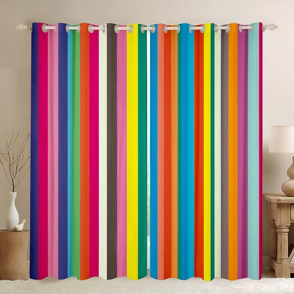Feelyou Colorful Striped Teens Curtains Pack of 2 (42x84 Each), Cartoon Rainbow Geometric Curtains Blackout, Cartoon Style Bedroom Curtains, Black Out Curtains Decor
