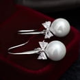 thumbnail image 4 of Hyasfey 1 Pair Women Hook Earrings Faux Pearl Rhinestone Decor Short Bow Earrings Prom Party Wedding Dangle Earrings Ear Jewelry Drop Earrings, 4 of 7