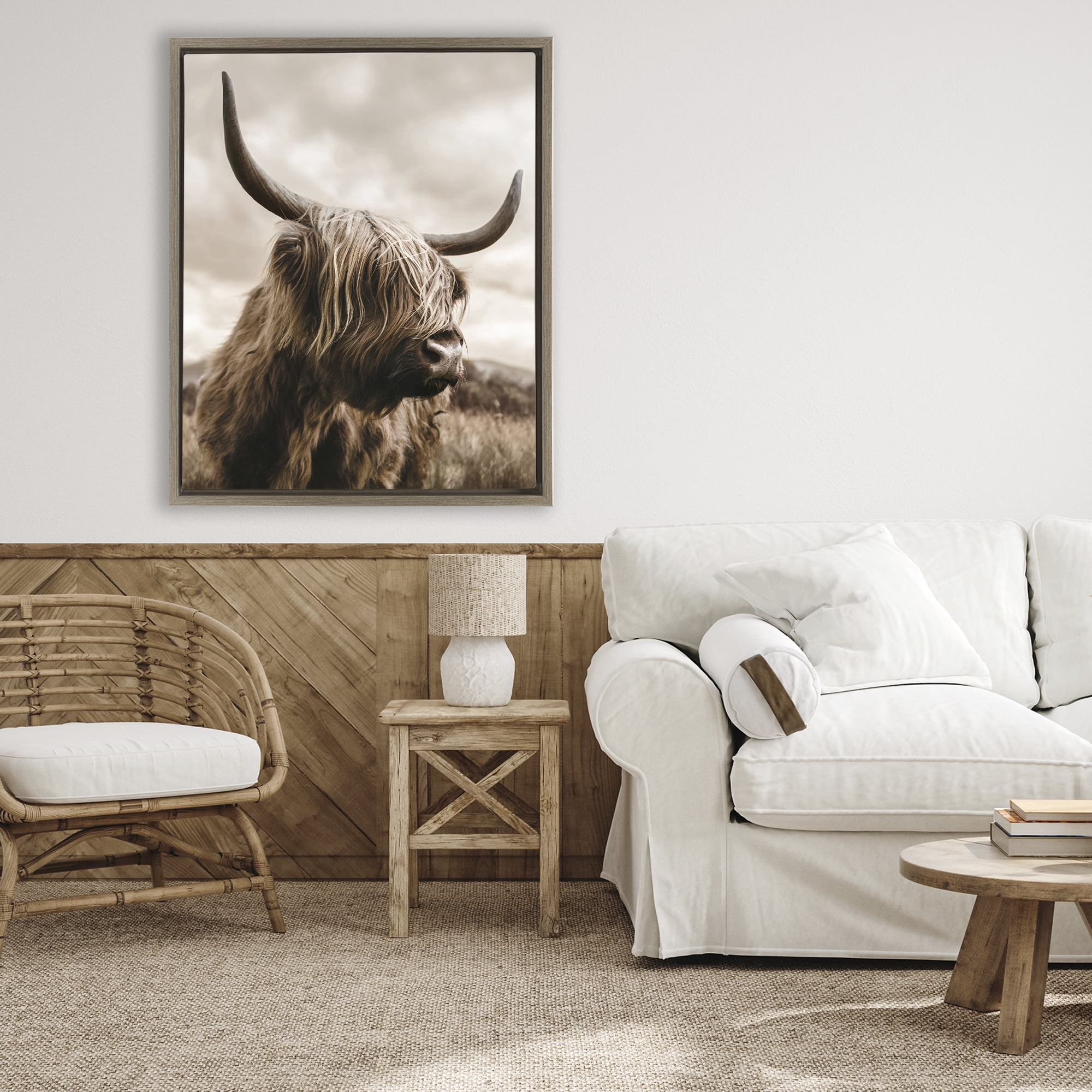 Stupell Industries Highland Cow on Windswept Moor Brown Framed Floater Canvas Wall Art, design by CAD Designs