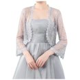 thumbnail image 2 of EliteGoogv Women Sheer Lace Bolero Jacket 3/4 Flare Sleeve Scalloped Edge Open Front Cardigan Bridal Wedding Cover Up For Evening Dress Formal Occasion Daily Wear,Grey,One Size, 2 of 6