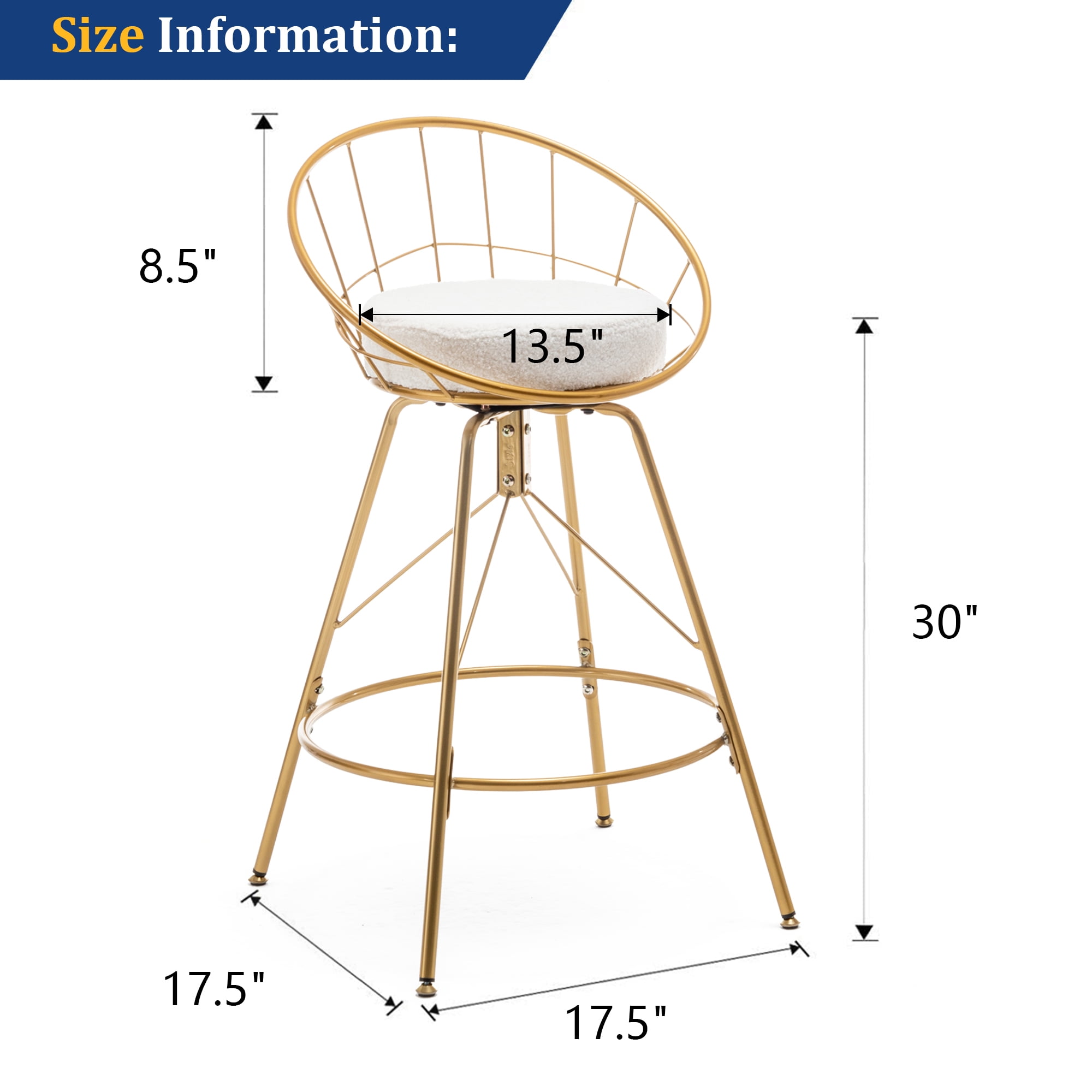 YERT 30-Inches Wrought Iron Gold Barstools High Stool - Easy to