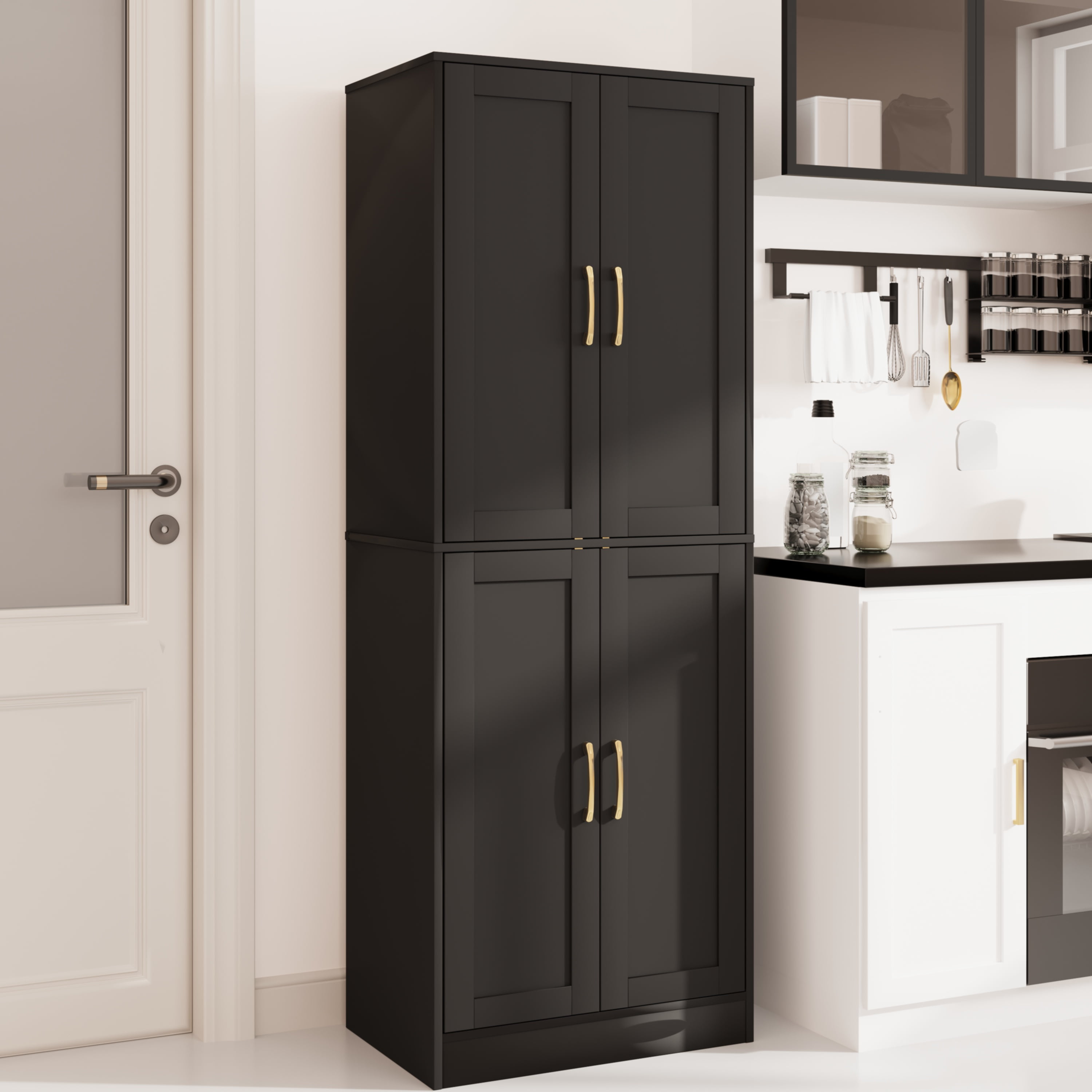 BOCVKENN 60.7" Tall Kitchen Pantry,Farmhouse Storage Cabinet withAdjustable Shelves,Farmhouse Pantry Cabinet with 4Doors,for Kitchen,Dining Room,Living Room
