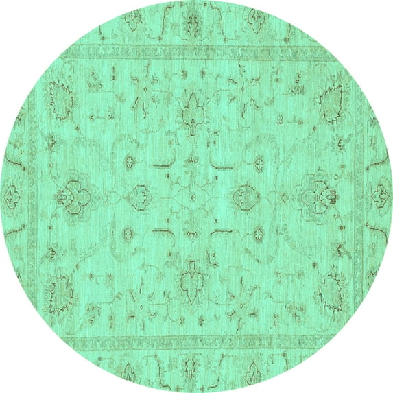 Ahgly Company Machine Washable Indoor Round Oriental Turquoise Blue Traditional Area Rugs, 4' Round