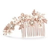Mariell Handmade Brushed Rose Gold and Ivory Pearl Wedding Comb - Crystal Jeweled Bridal Hair Accessory