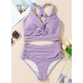 thumbnail image 4 of Women's Textured Bikini Sets Twist Front Top Swimsuits High Waisted Bathing Suits, 4 of 5