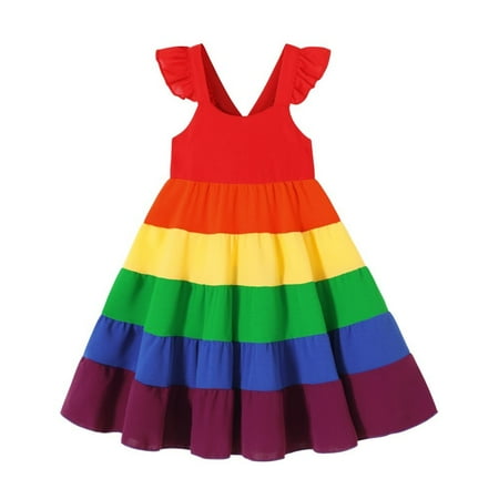 

Younger Tree Baby Girls Rainbow Dress Kid Sleeveless Princess Butterfly Beach Dress Sundress for 4T-5T