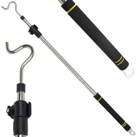 Clothes Hook Pole Heavy Duty, 36" to 65" Long Research Pole with Hook Sponge Long Handle Telescoping Pole Stainless Steel Tube S Hook Closet for Reaching Extending Rod Hang High Area Top