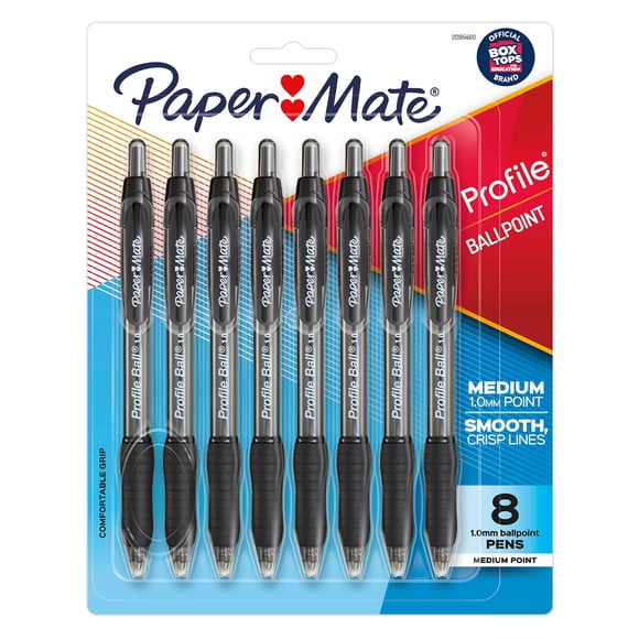 Paper Mate Profile Ballpoint Pens, Medium Point (1.0 mm), Retractable, Black Ink, 8 Count