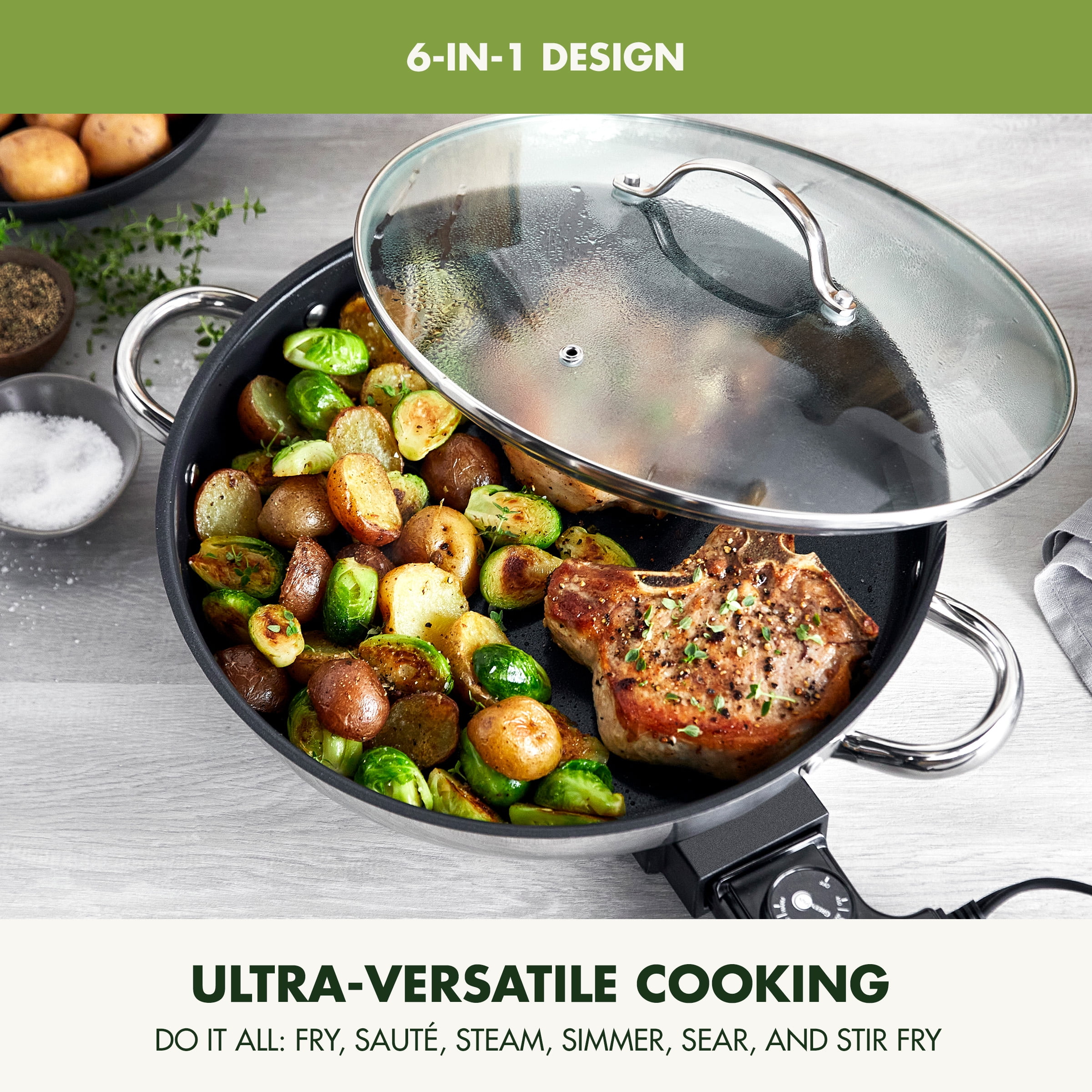 GreenPan Stainless Steel 12” Ceramic Nonstick Electric Skillet