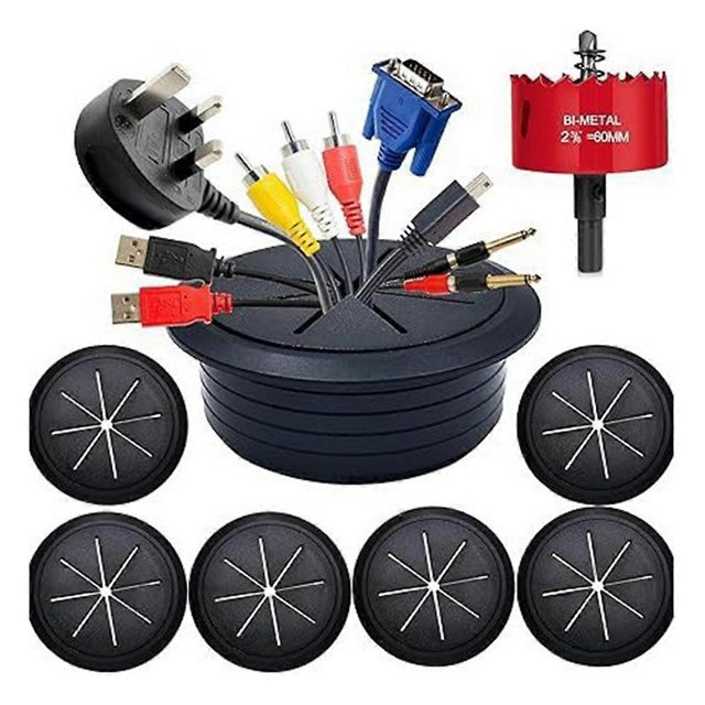 6PCS TV Cord Hider 2-3/8In(60mm) in Wall Cable Management Kit Cord Hider for Wall Mounted TV Hole Saw Drill Attachment B