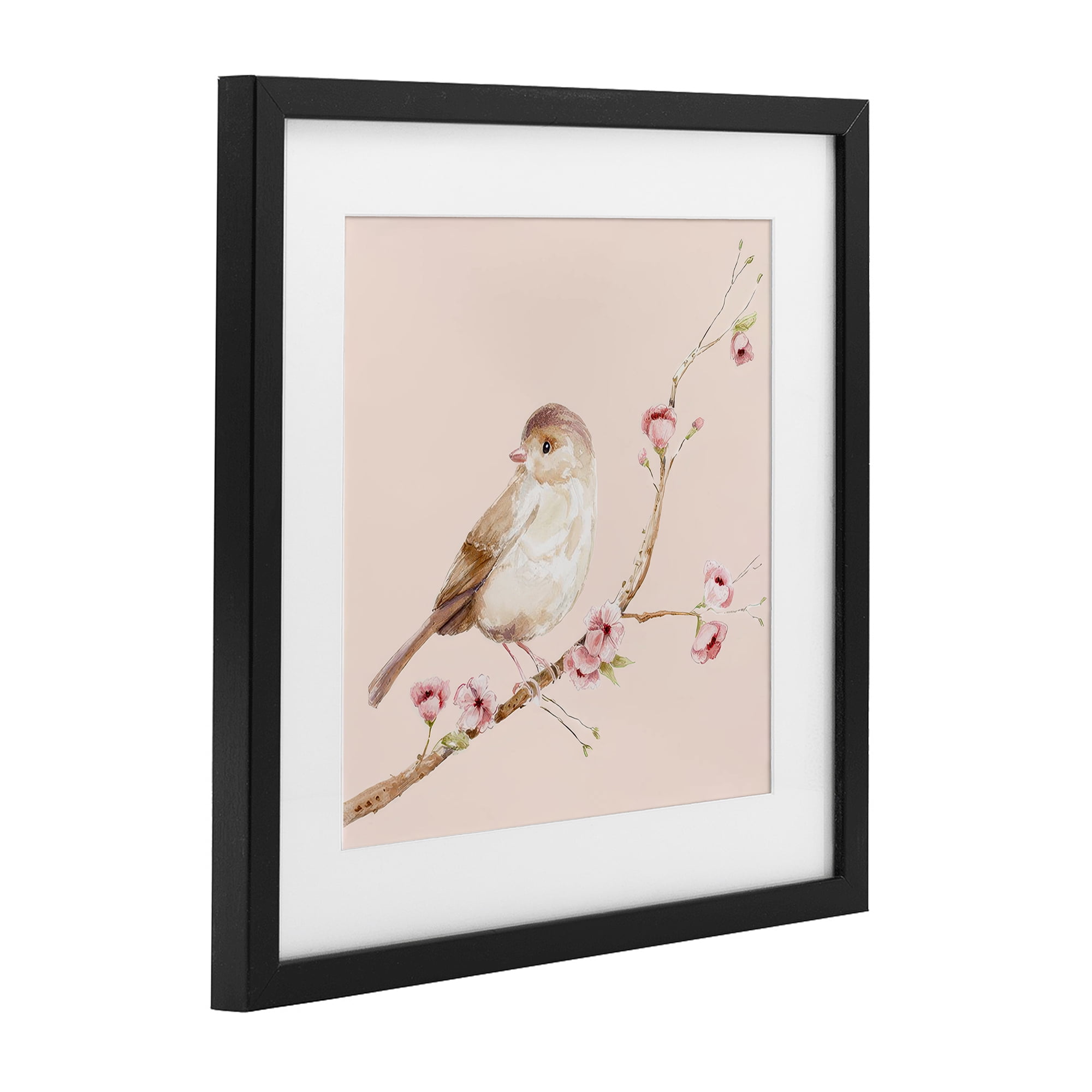 Sweet Brown Bird Perched Black Framed Print Under Glass, design by Lisa Wehmeyer