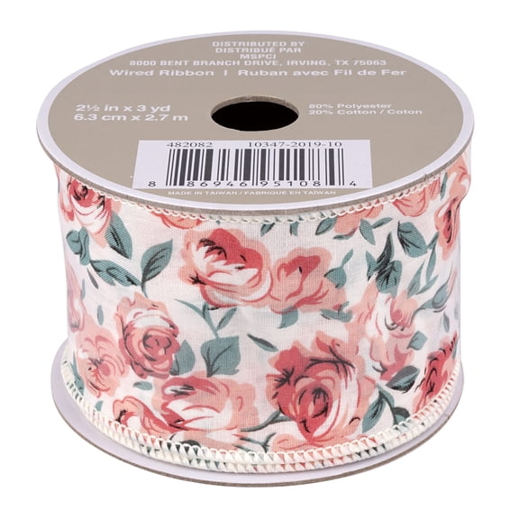 12 Pack: 2.5" x 3yd. Floral Wired Ribbon by Celebrate It Aria Vintage Blush