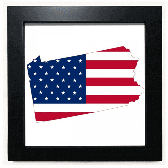 Pennsylvania America Map Stars Stripes Flag Black Square Frame Picture Wall Tabletop
