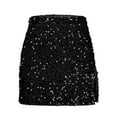 thumbnail image 5 of SMihono Fashion Women's Sequin Skirt Sparkle Stretchy Mini Bodycon Skirt Side Slit Shiny Night Out Club Skirt for Women Black 16-18, 5 of 6