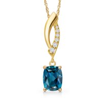 Gem Stone King 14K Yellow Gold London Blue Topaz and Lab Grown Diamond Pendant Necklace for Women | 1.03 Cttw | Gemstone November Birthstone | Cushion 7X5MM | With 18 inch Chain