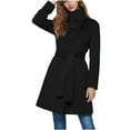 thumbnail image 2 of ClodeEU Women's Wool Blend Classic Stand Collar Pea Coat With Belt,Long Sleeve Winter Coat Black,Womens Plus XXL, 2 of 8
