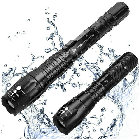 MsForce Brightest & Best LED Tactical Flashlights - Water Resistant, 2000 Lumen Bright Flashlight & 1000 Lumen Flashlight, 3 Rechargeable Power Cell Perfect for Indoor & Outdoor, Camping. Two Pack