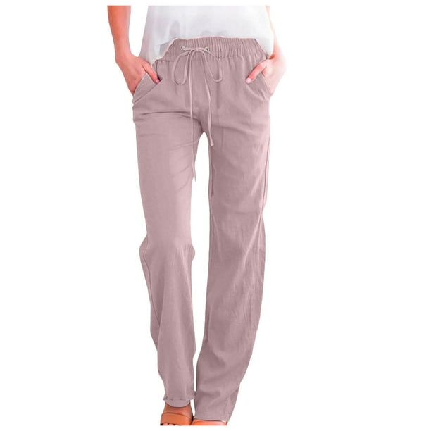 Pantalones de mujer de cintura alta y pierna ancha con cordón elástico - Poliéster, estilo informal, bolsillos - S-XXL