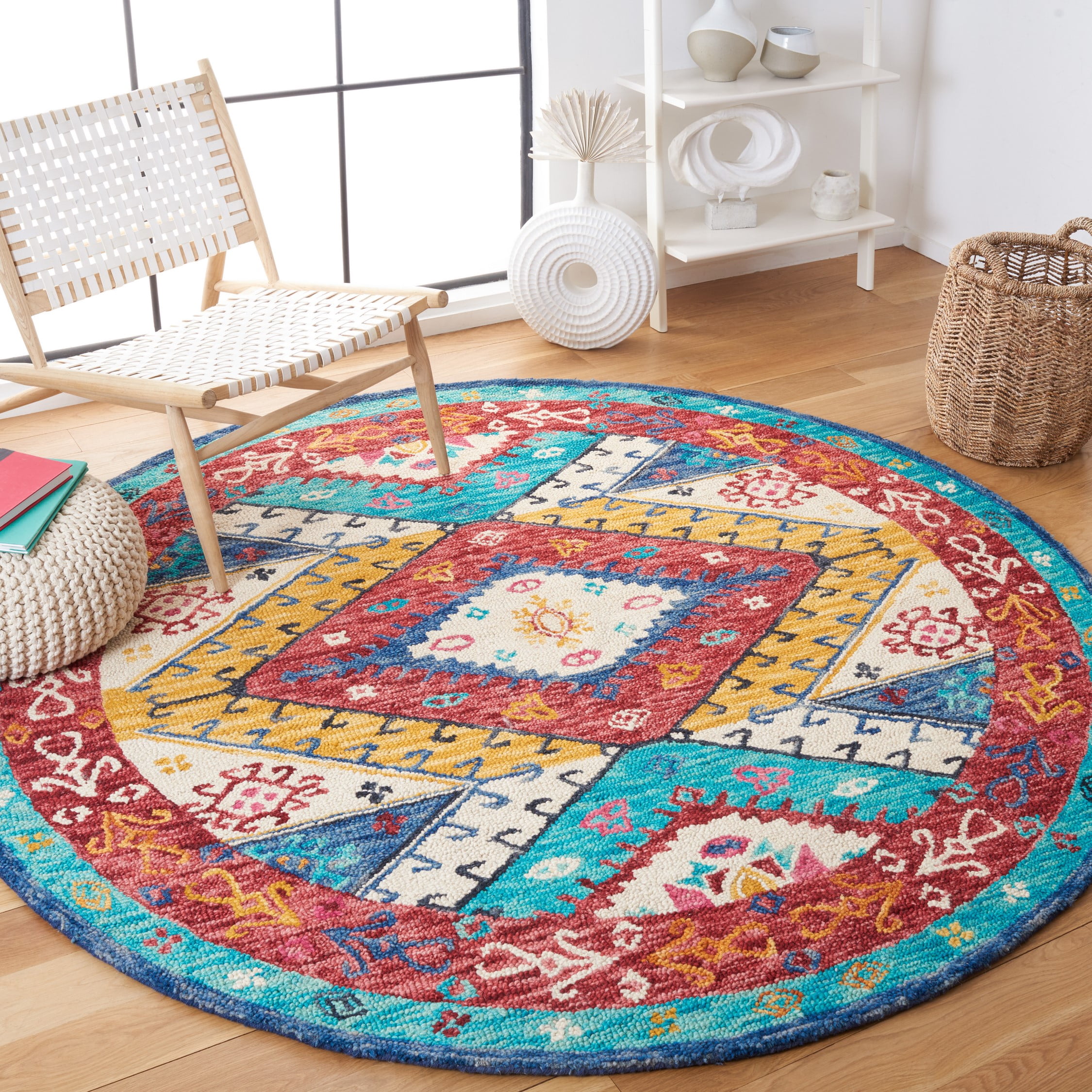 SAFAVIEH Aspen Camillo Geometric Area Rug, Blue/Rust, 7' x 7' Round
