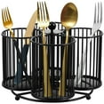 thumbnail image 1 of Metal Utensil Caddy 360 Degree Rotating Cutlery Holder 4 Compartment Flatware Storage Basket Portable Multipurpose Countertop Silverware Organizer for Kitchen Picnic Camping Outdoor, 1 of 8