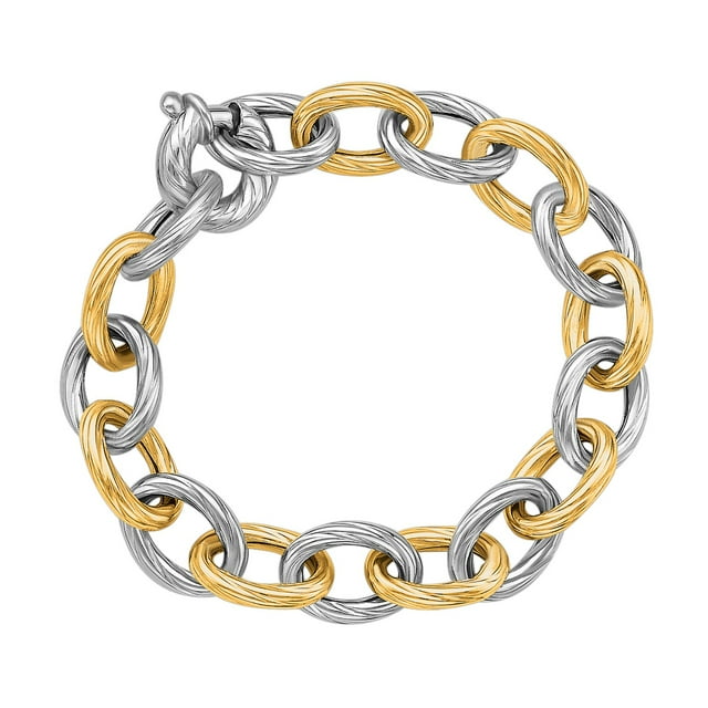 Bracelet Chaîne en Or Jaune 18k 925 Argent Rhodié, Longueur 7.75 Pouces