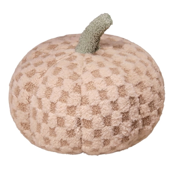 HIGOGOGO Round Stuffed Pouf Ottoman, Plaid Poufs with Foam Chunk Filling, Fluffy and Furry Pouf Foot Stool Storage Ottoman, 20 X 15 Floor Poufs Foot Rest for Living Room, Pink