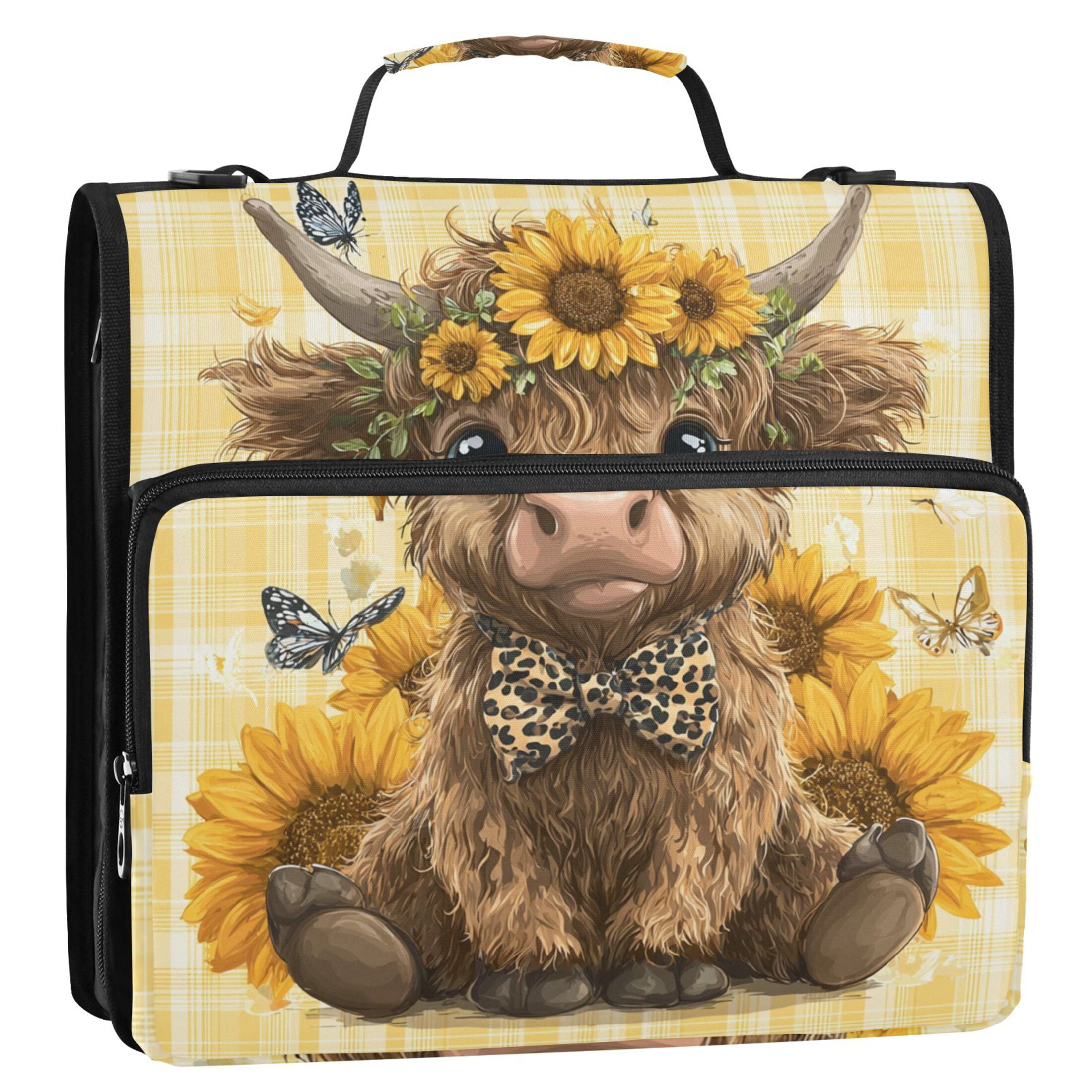 Zipper Binder Cute Baby Highland Cow 1.5 Inch Binder Folder Bag with Shoulder Strap and Handle