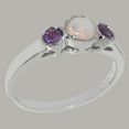 thumbnail image 3 of LBG British Made 14k White Gold Natural Opal & Amethyst Womens Anniversary Ring - 33 size options - Size 11.5, 3 of 7