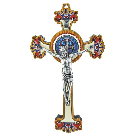 8 Olive Wood St. Benedict Crucifix with Embedded St. Benedict Medal