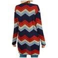 thumbnail image 3 of Floleo Clearance Fall Clothes For Women Women's Fashion Cardigan Striped Printed Pocket Long Sleeve Jacket Red, 3 of 5