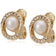 thumbnail image 1 of Pendientes Anne Klein con forma de halo con pavé de cristal dorado y perlas, 1 of 3