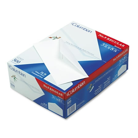 Columbian Gummed Flap Business Envelope, #9, 3 7/8 x 8 7/8, White, 500/Box