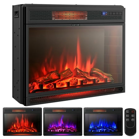 Costway 28 Electric Fireplace Freestanding & Recessed Heater Log Flame Remote 1350W
