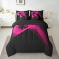 thumbnail image 2 of Manfei Pink Black Twin Bedding Sets 7pcs, Modern Abstract Art Bedding Comforter Set, Geometric Line Stripe Sheet Sets, Super Cozy Room Decor, 2 of 8