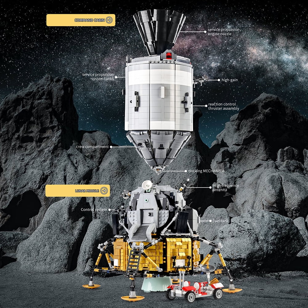 Mould King 21006 Apollo Spacecraft Model, Lunar Lander Building Blocks Kit,  Space Science Kids Gifts