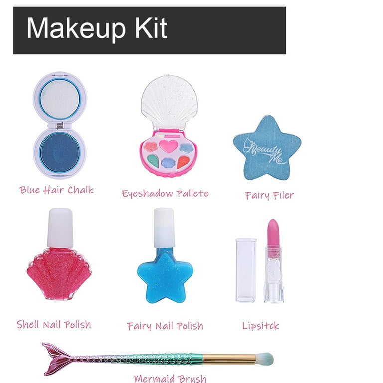 Evjurcn 29Pcs Kids Makeup Kit Washable Mermaid Makeup Toy Portable Toddler  Play Makeup Set Safe Princess Pretend Cosmetic Set Reusable Fake Makeup Toy