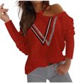 thumbnail image 1 of Mujeres Suelto Jersey Estampado Halter Fuera Del Hombro Manga Larga Tops Blusas Camisetas Fridja  hkj4871, 1 of 5