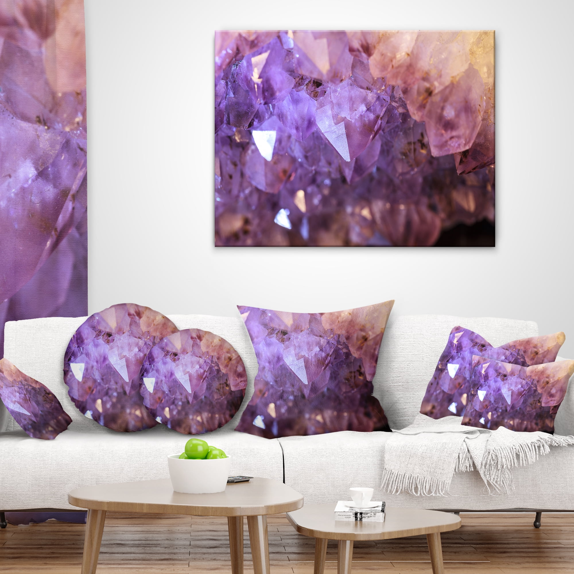 Designart Purple White Natural Amethyst Geode - Abstract Throw Pillow - 16x16